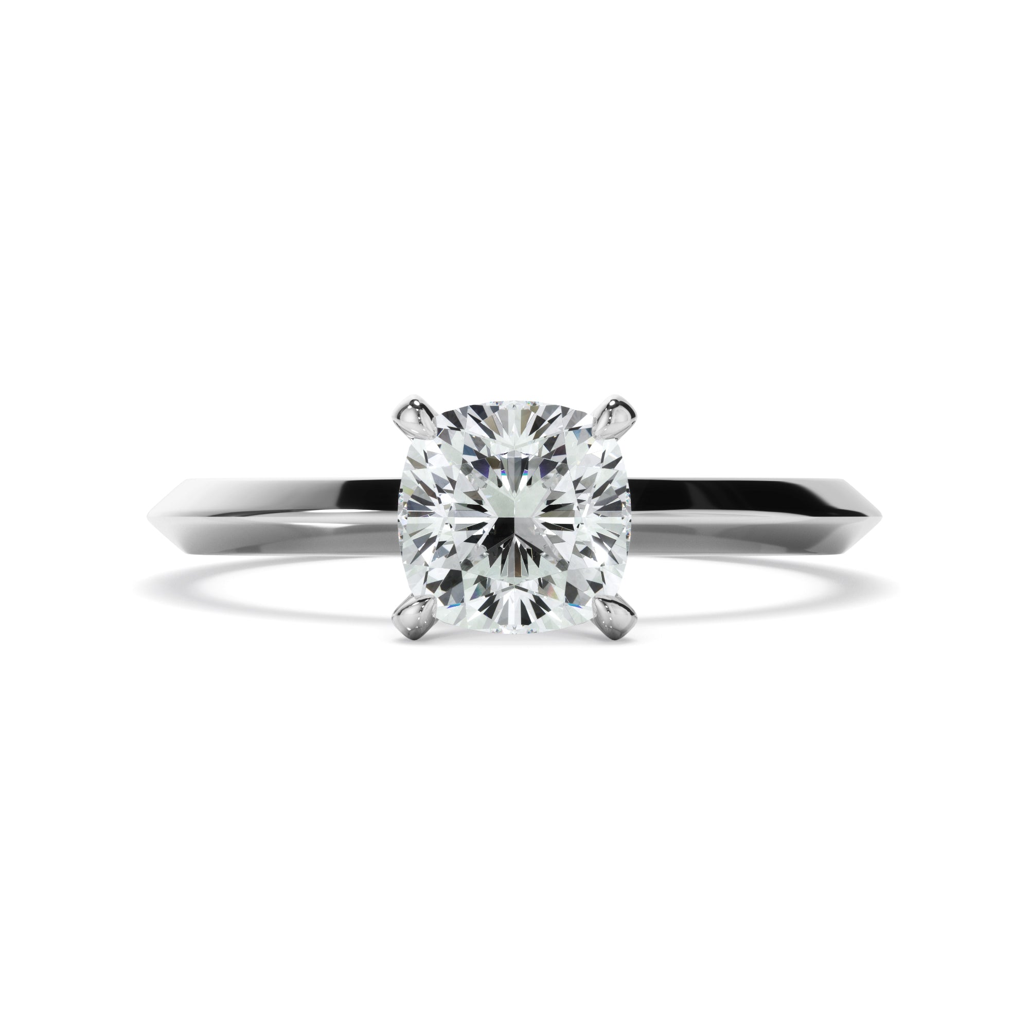 Cushion Cut Diamond Solitaire Knife Edge Engagement Ring