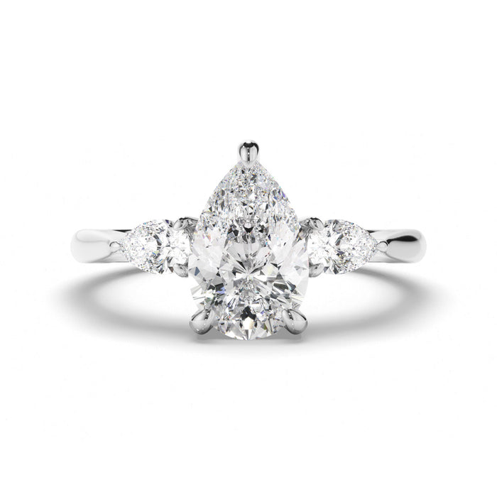 Pear Cut Diamond Trilogy Engagement Ring with Pear Sides