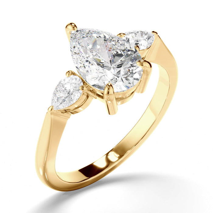 Pear Cut Diamond Trilogy Engagement Ring with Pear Sides